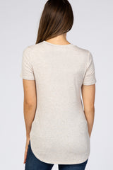 Beige Ribbed Round Hem Maternity Top