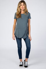 Dark Teal Layered Wrap Front Maternity Nursing Top