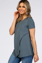 Dark Teal Layered Wrap Front Nursing Top