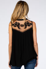 Black Lace Inset Sleeveless Maternity Blouse