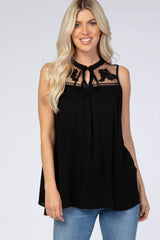 Black Lace Inset Sleeveless Maternity Blouse