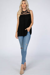 Black Lace Inset Sleeveless Blouse