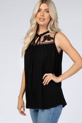 Black Lace Inset Sleeveless Blouse