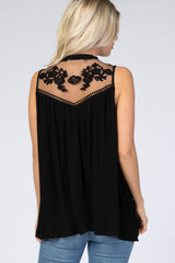 Black Lace Inset Sleeveless Blouse