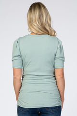 Mint Ribbed Ruched Fitted Maternity Top