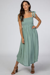 Mint Green Smocked Tie Strap Maternity Midi Dress