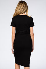 Black Basic Short Sleeve Fitted Maternity Dress