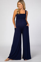 Navy Sleeveless Wide Leg Maternity Jumpsuit