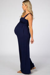 Navy Sleeveless Wide Leg Maternity Jumpsuit