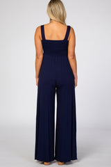 Navy Sleeveless Wide Leg Maternity Jumpsuit