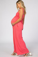 Coral Sleeveless Wide Leg Maternity Jumpsuit