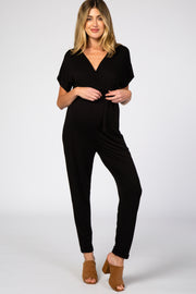 Black Wrap Tie Maternity Jumpsuit