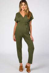 Olive Wrap Tie Maternity Jumpsuit