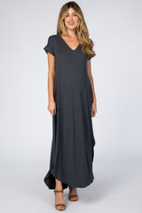 Charcoal Side Slit Maternity Maxi Dress