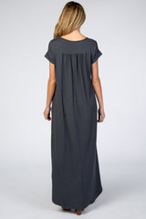 Charcoal Side Slit Maternity Maxi Dress