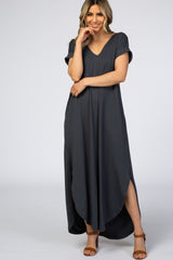 Charcoal Side Slit Maternity Maxi Dress