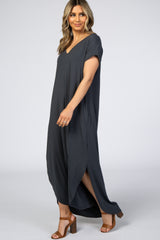 Charcoal Side Slit Maxi Dress