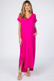 Fuchsia Side Slit Maternity Maxi Dress