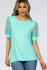 Mint Mesh Sleeve Maternity Top