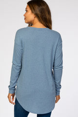 Denim Blue Long Sleeve Ribbed Maternity Top