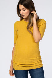 Yellow Ribbed Ruched Maternity Top