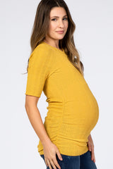 Yellow Ribbed Ruched Maternity Top