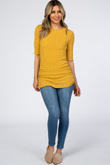 Yellow Ribbed Ruched Top