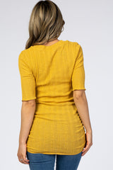 Yellow Ribbed Ruched Top