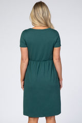 Forest Green Short Sleeve Babydoll Maternity Dress