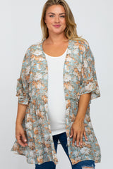 Blue Floral Ruffle Hem Maternity Plus Cover Up