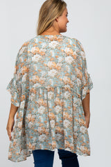 Blue Floral Ruffle Hem Maternity Plus Cover Up