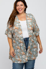 Blue Floral Ruffle Hem Maternity Plus Cover Up