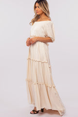 Cream Off Shoulder Ruffle Tiered Maxi Dress