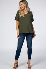 Olive Short Sleeve Maternity Blouse