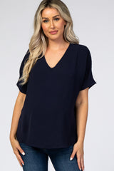 Navy Short Sleeve Maternity Blouse