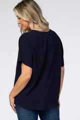 Navy Short Sleeve Maternity Blouse