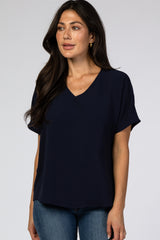 Navy Short Sleeve Maternity Blouse