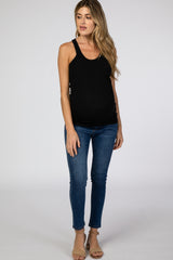 Black Ribbed Racerback Maternity Tank Top