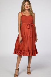 Rust Ruffle Smocked Maternity Dress