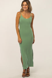 Mint Ribbed Side Slit Maxi Dress