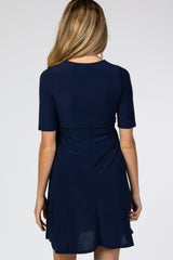 Navy Waist Tie Maternity Nursing Dress