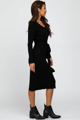 Black Tie Front Sweater Midi Dress