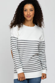 Heather Grey Striped Elbow Patch Knit Sweater