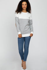 Heather Grey Striped Elbow Patch Knit Sweater