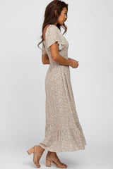 Ivory Floral Smocked Maxi Dress