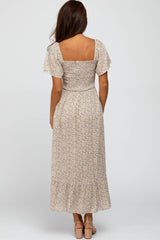 Ivory Floral Smocked Maxi Dress