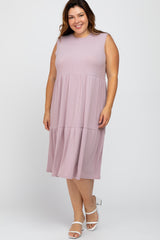 Lavender Ribbed Sleeveless Plus Maternity Midi Dress