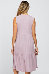 Lavender Ribbed Sleeveless Maternity Midi Dress