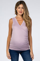 Lavender Crossover Ruched Maternity Nursing Tank