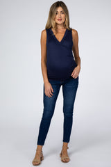 Navy Crossover Ruched Maternity Nursing Tank